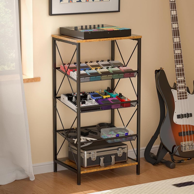 ThreeHio Guitar Pedal Organizer, 5 Tier Tuner Pedal Storage Shelf, Vintage Pedal Board Holder Stand, Freestanding Wooden Music Tuning Accessories Organization for Bass Guitar Ukulele Violin - Image 1